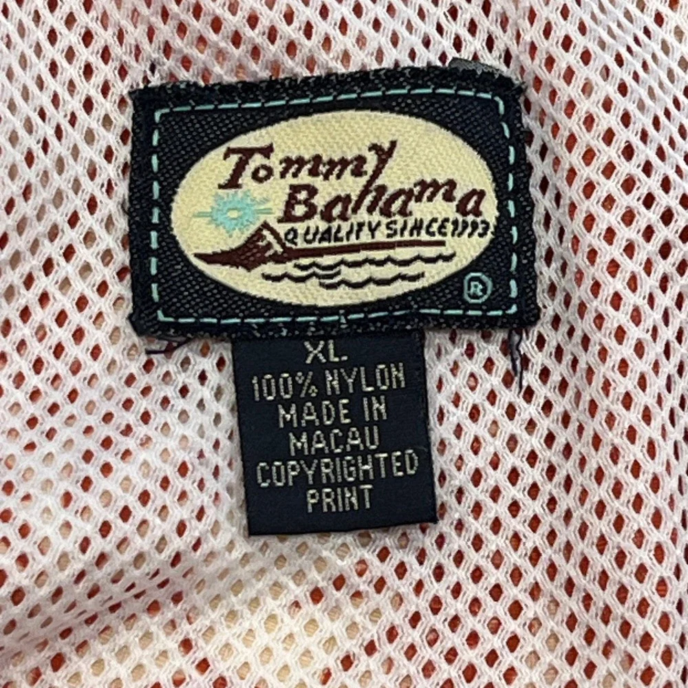 Tommy Bahama Swim Trunks Mens XL Orange Nylon Vtg Lined‎ Hibiscus Cargo Pocket